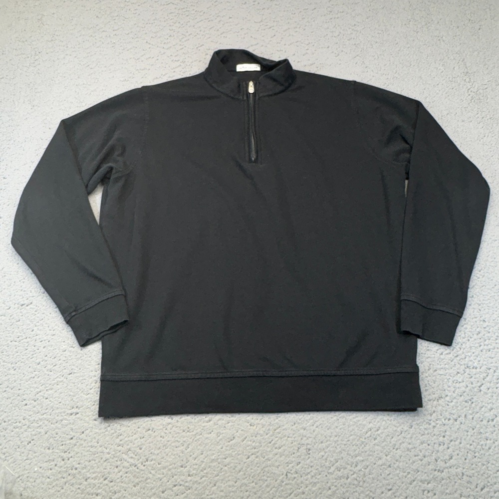 Peter Millar 1/4 Zip Pullover Mens Large Black Cotton Modal Sweater Crown Golf